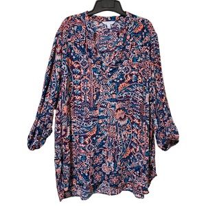 Floral 3/4 Sleeve V-Neck Boutique+ Tunic Blouse